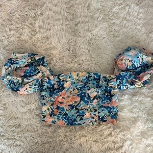 Abercrombie Floral Puff Sleeve Crop Top